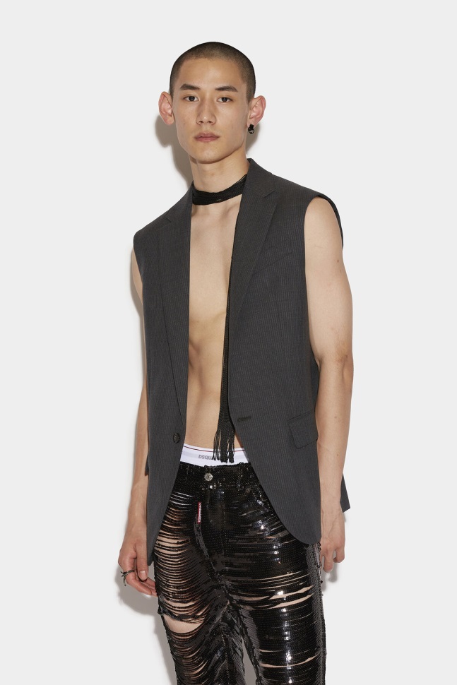 dsquared2_iconic_berlin_long_vest_antracite_brown.jpg Dsquared2 Iconic Berlin Long Vest ANTRACITE/BROWN - Image 1