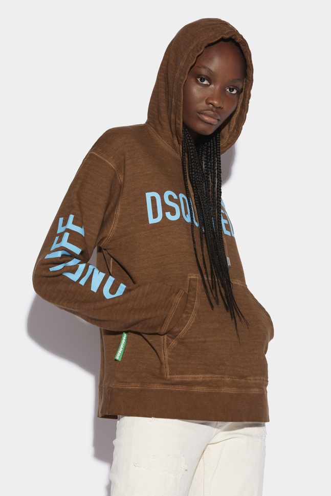 Dsquared2 Iconic BROWN One Life Organic Cotton Cool Fit Hooded Sweatshirt - Image 1