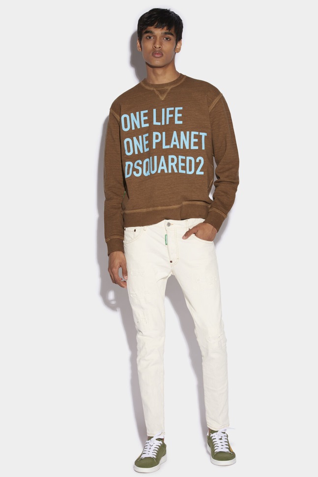 Dsquared2 Iconic Brown Tab Partially Organic Cotton Skater Jeans D2 IVORY - Image 1