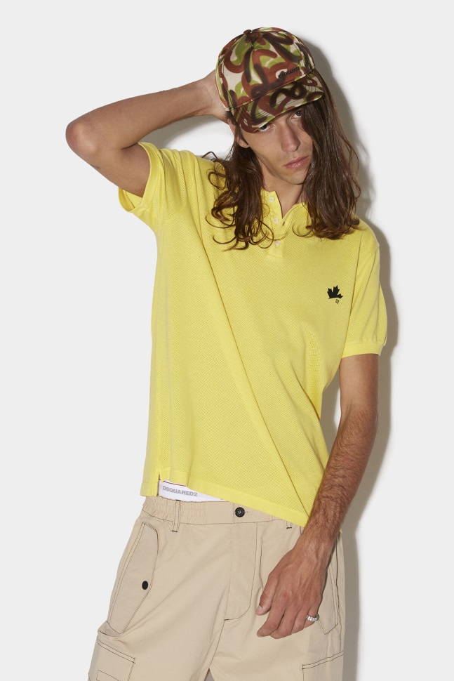 dsquared2_iconic_d2_leaf_tennis_polo_yellow_blue.jpg Dsquared2 Iconic D2 Leaf Tennis Polo YELLOW/BLUE - Image 1