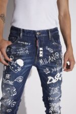 Dsquared2 Iconic Dark Graffiti Wash Skater Jeans - Image 4