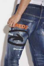 Dsquared2 Iconic Dark Ripped Blue Wash Skater Jeans - Image 4