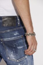 Dsquared2 Iconic Dark Ripped Blue Wash Skater Jeans - Image 5