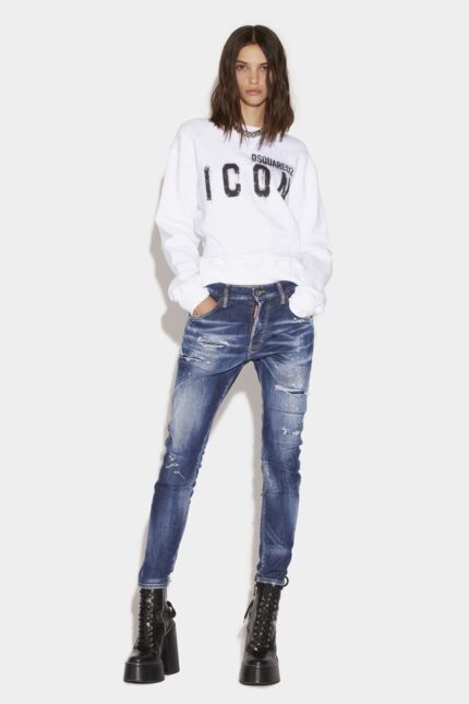 Dsquared2 Iconic Dark Ripped Blue Wash Skinny Dan Jeans