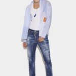 Dsquared2 Iconic Dark Ripped Blue Wash Tidy Biker Jeans