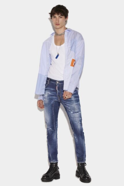 Dsquared2 Iconic Dark Ripped Blue Wash Tidy Biker Jeans