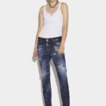 Dsquared2 Iconic Dark Ripped Red&Blue Spots Wash Cool Girl Jeans
