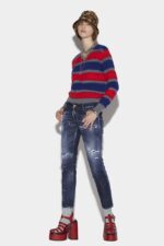Dsquared2 Iconic Dark Ripped Red&Blue Spots Wash Jennifer Jeans