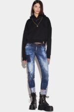 Dsquared2 Iconic Dark Splatter Wash Jennifer Cropped Jeans