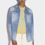 Dsquared2 Iconic Green Tab Cotton Western Shirt BLUE D2