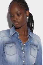 Dsquared2 Iconic Green Tab Cotton Western Shirt BLUE D2 BLUE - Image 3