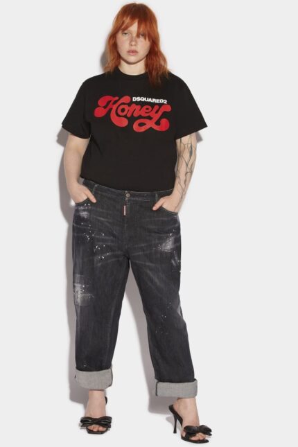 Dsquared2 Iconic Honey Black Wash Curvy Baggy Jeans