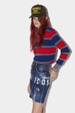 Dsquared2 Iconic Icon Spray Midi Denim Skirt