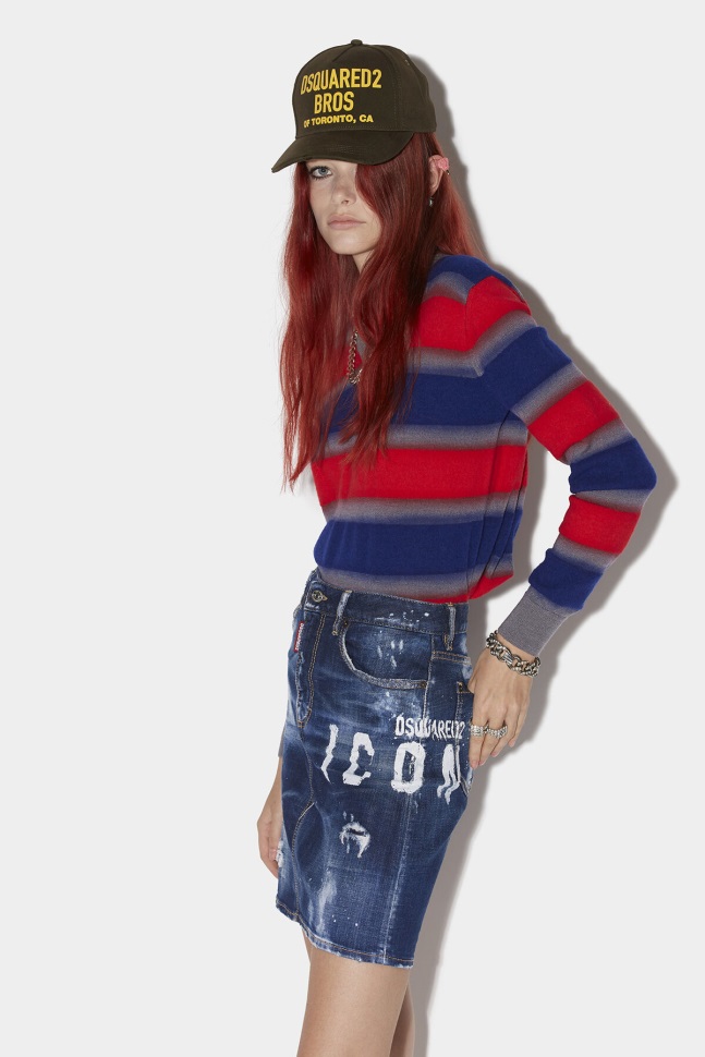 dsquared2_iconic_icon_spray_midi_denim_skirt.jpg Dsquared2 Iconic Icon Spray Midi Denim Skirt - Image 1