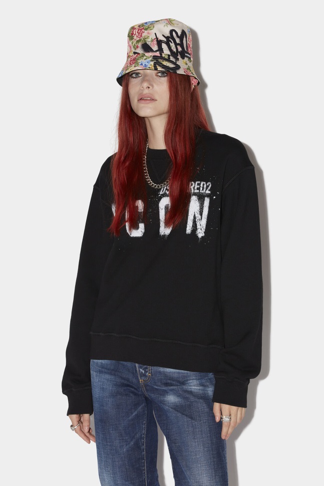 dsquared2_iconic_icon_spray_sweatshirt_d2_white_black.jpg Dsquared2 Iconic Icon Spray Sweatshirt D2 WHITE/BLACK - Image 1