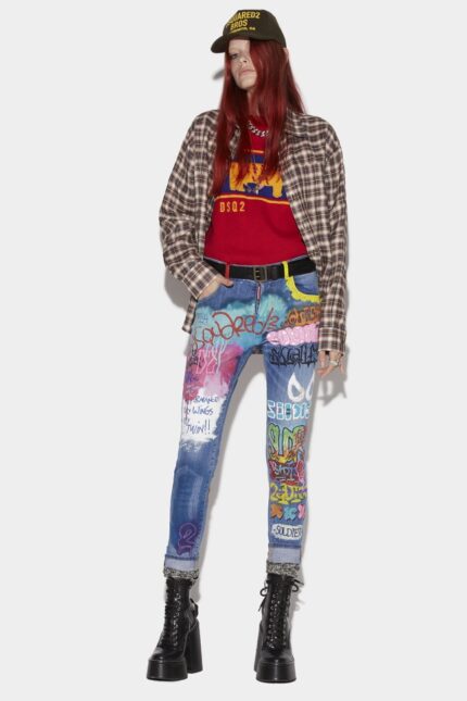 Dsquared2 Iconic L.A. Customized Graffiti Wash Skinny Dan Cropped Jeans