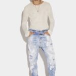 Dsquared2 Iconic Light White Paint Wash Combat Jeans