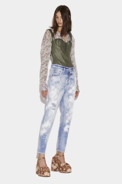 Dsquared2 Iconic Light White Paint Wash Skinny Dan Jeans