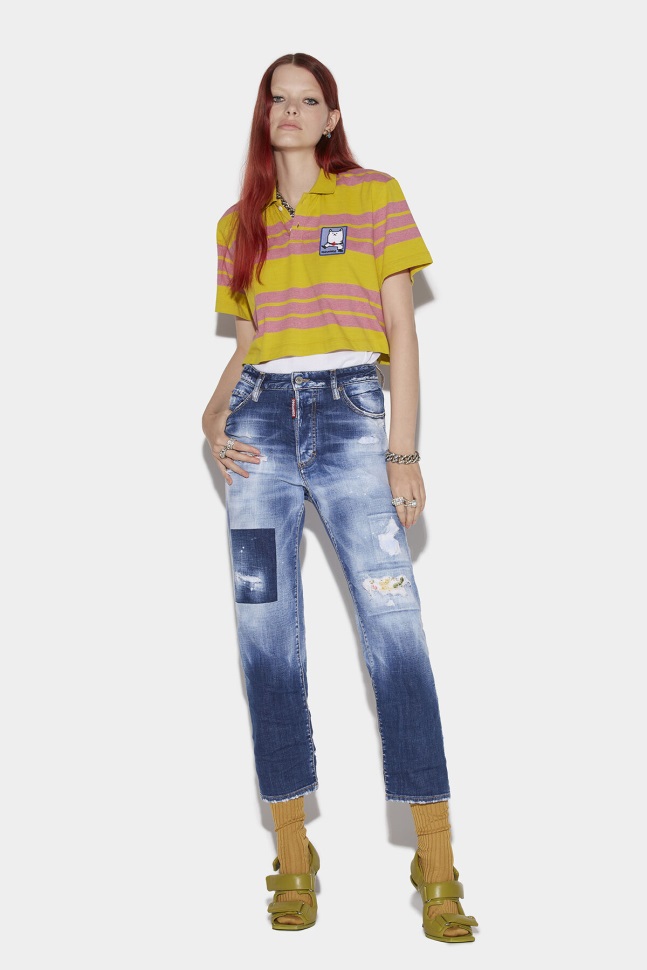 dsquared2_iconic_medium_dark_kneeleg_patch_wash_boston_jeans.jpg Dsquared2 Iconic Medium Dark Knee&Leg Patch Wash Boston Jeans - Image 1