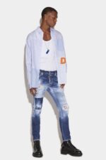 Dsquared2 Iconic Medium Dark Knee&Leg Patch Wash Skater Jeans