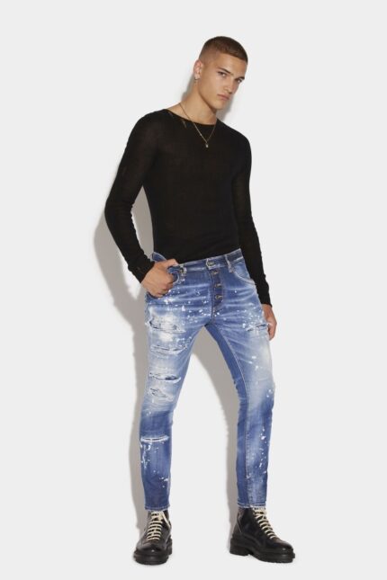 Dsquared2 Iconic Medium Super Ripped Bleach Wash Skater Jeans