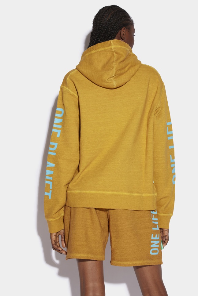 Dsquared2 Iconic One Life Organic Cotton Cool Fit Hooded Sweatshirt BROWN/OCHRE - Image 2