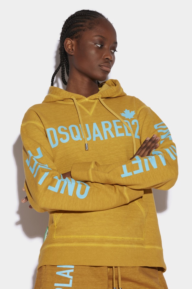 Dsquared2 Iconic One Life Organic Cotton Cool Fit Hooded Sweatshirt BROWN/OCHRE - Image 1