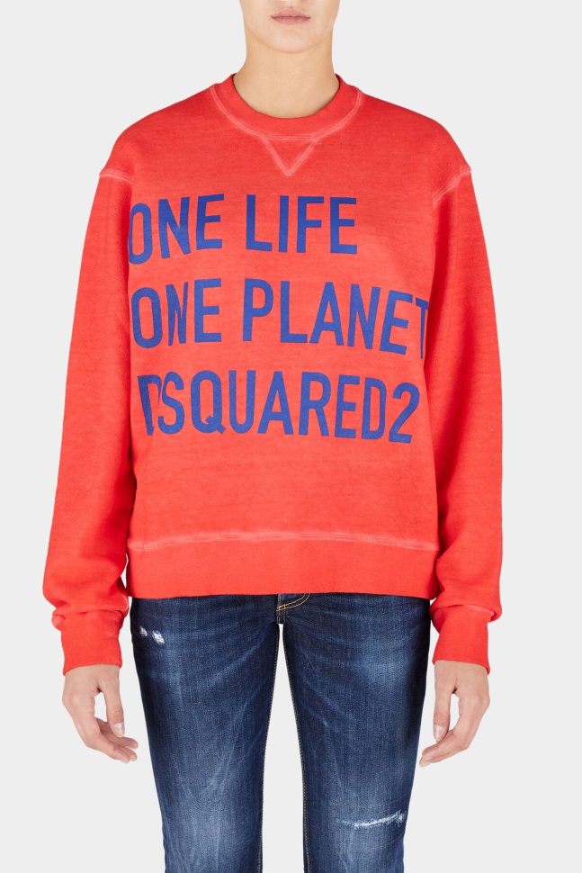 Dsquared2 Iconic One Life Organic Cotton Cool Sweatshirt D2 RED - Image 1