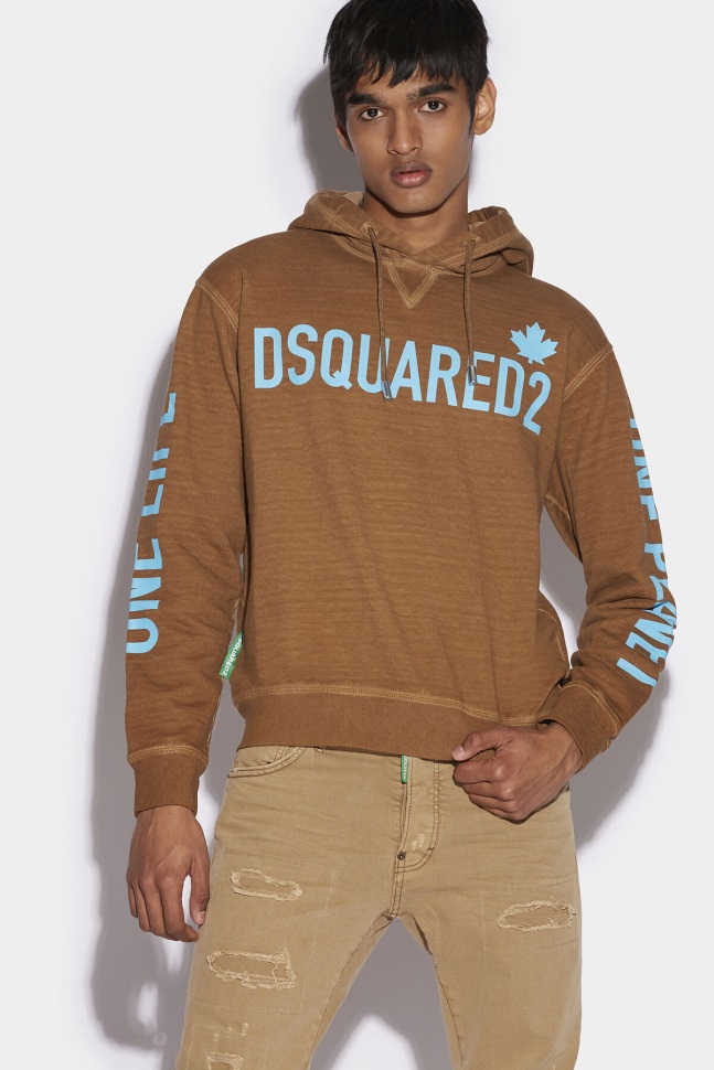 Dsquared2 Iconic One Life Organic Cotton Hooded Sweatshirt D2 BROWN - Image 1
