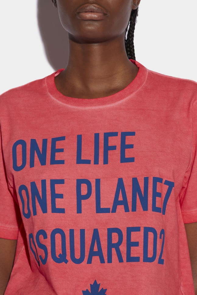 Dsquared2 Iconic One Life Partially Recycled Cotton T-Shirt RED D2 - Image 3