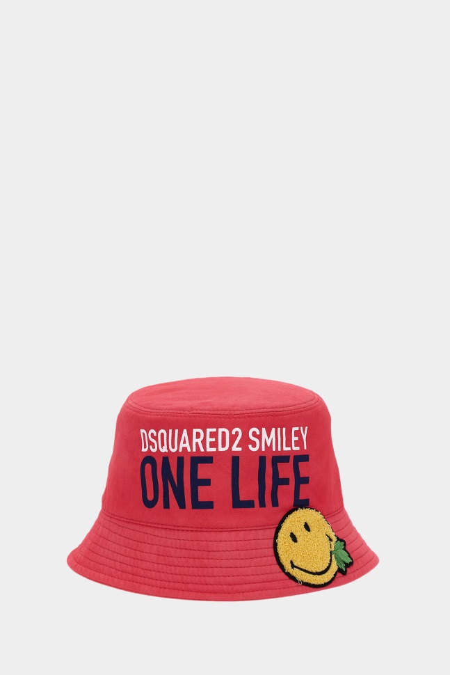Dsquared2 Iconic One Life Recycled Nylon Bucket Hat POPPY RED/PETAL PINK - Image 1