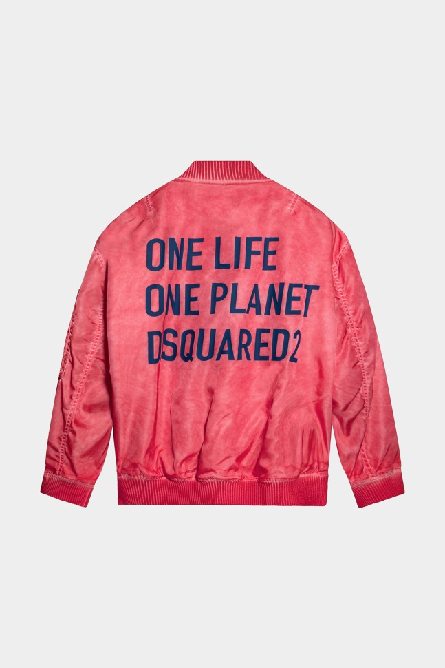 Dsquared2 Iconic One Life Recycled Nylon Oversized Bomber RED/GREEN - Image 2