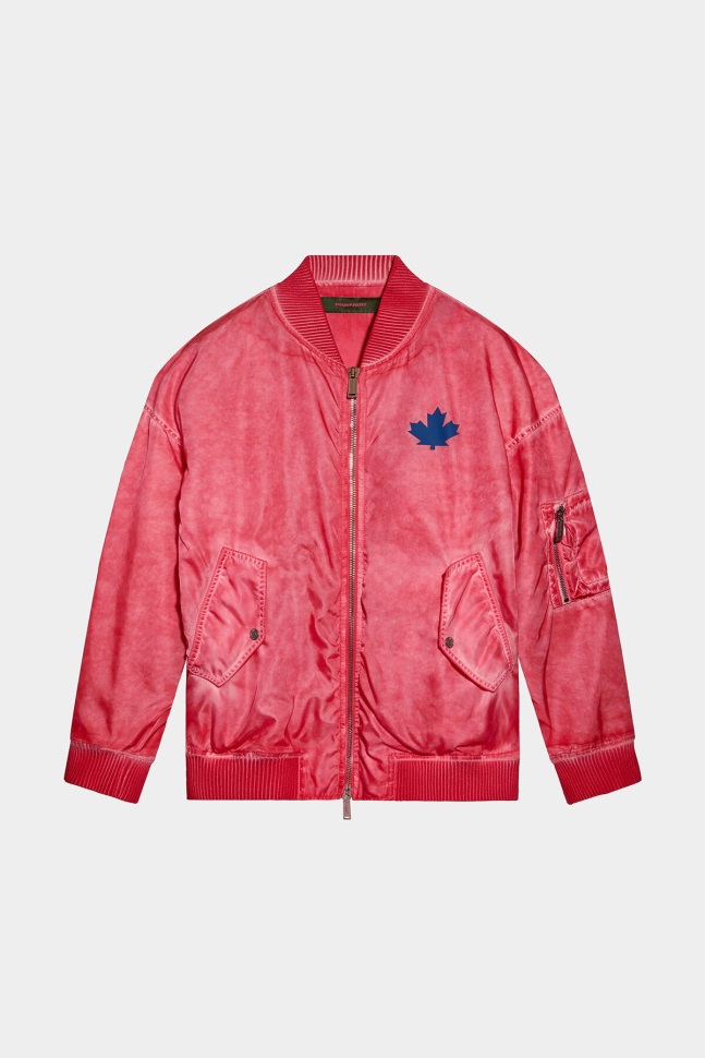 Dsquared2 Iconic One Life Recycled Nylon Oversized Bomber RED/GREEN - Image 1