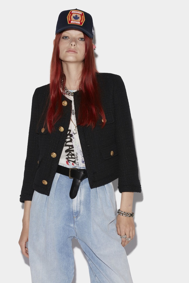 dsquared2_iconic_riviera_boxy_jacket_off_white_black.jpg Dsquared2 Iconic Riviera Boxy Jacket OFF WHITE/BLACK - Image 1