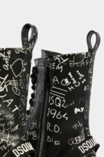 Dsquared2 Iconic Scribbles Combat Ankle Boots BLACK/FANTASY - Image 4