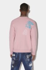 Dsquared2 Iconic Scribbles Round Neck Sweater D2 PINK - Image 2