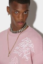 Dsquared2 Iconic Scribbles Round Neck Sweater D2 PINK - Image 3