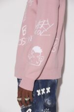 Dsquared2 Iconic Scribbles Round Neck Sweater D2 PINK - Image 5