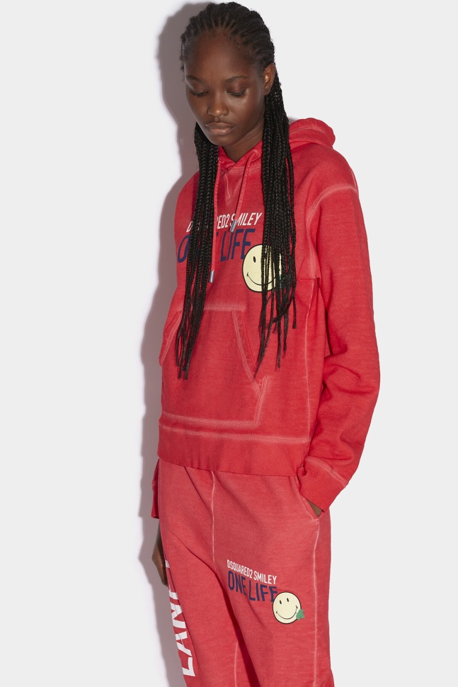 Dsquared2 Iconic Smiley Organic Cotton Cool Fit Sweatshirt RED D2 - Image 1