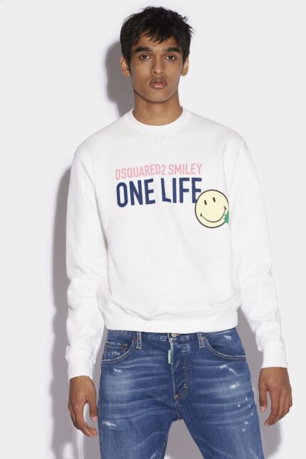 Dsquared2 Iconic Smiley Organic Cotton Cool Fit Sweatshirt WHITE