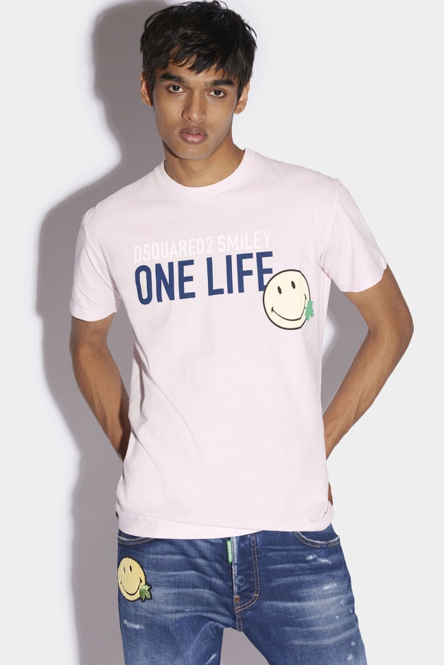 Dsquared2 Iconic Smiley Partially Recycled Cotton Cool Fit T-Shirt WHITE/PINK - Image 1