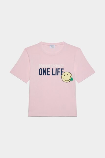 Dsquared2 Iconic Smiley Partially Recycled Cotton Renny Fit T-Shirt WHITE/PINK