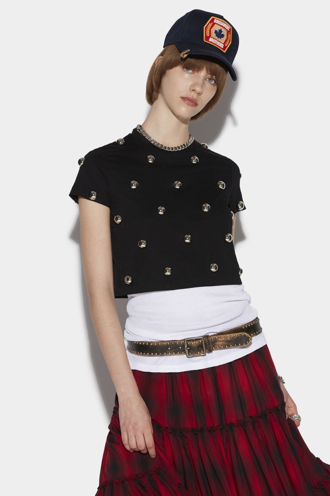 dsquared2_iconic_studded_crop_t_shirt.jpg Dsquared2 Iconic Studded Crop T-Shirt - Image 1