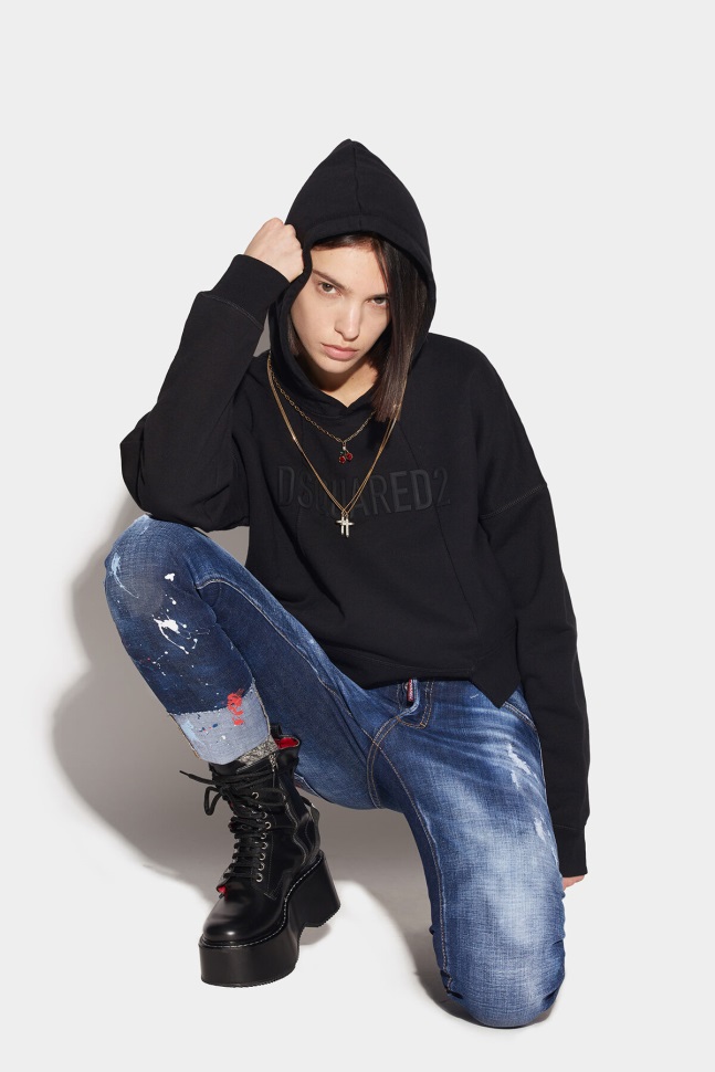dsquared2_iconic_uneven_hoodie_red_black.jpg Dsquared2 Iconic Uneven Hoodie RED/BLACK - Image 1