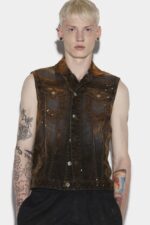Dsquared2 Iconic Velvet Denim Vest SALMON/MILITARY GREEN - Image 3