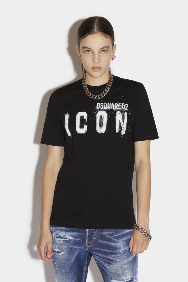 Dsquared2 Iconic WHITE/FANTASY Icon Spray Relax T-Shirt D2 WHITE - Image 1