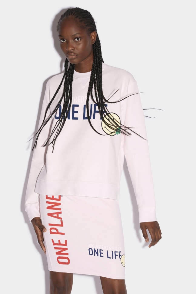 Dsquared2 Iconic WHITE/PINK Smiley Organic Cotton Cool Fit Sweatshirt D2 - Image 1