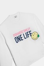 Dsquared2 Iconic WHITE/PINK Smiley Organic Cotton Cool Fit Sweatshirt D2 WHITE - Image 3
