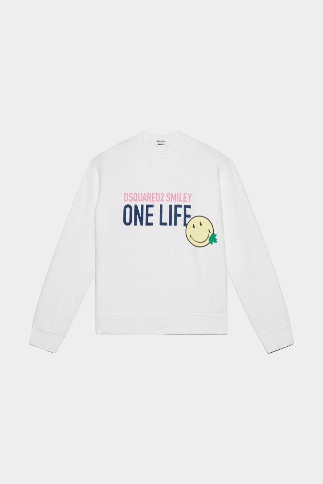 Dsquared2 Iconic WHITE/PINK Smiley Organic Cotton Cool Fit Sweatshirt D2 WHITE - Image 1