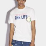 Dsquared2 Iconic WHITE Smiley Partially Recycled Cotton Cool Fit T-Shirt
